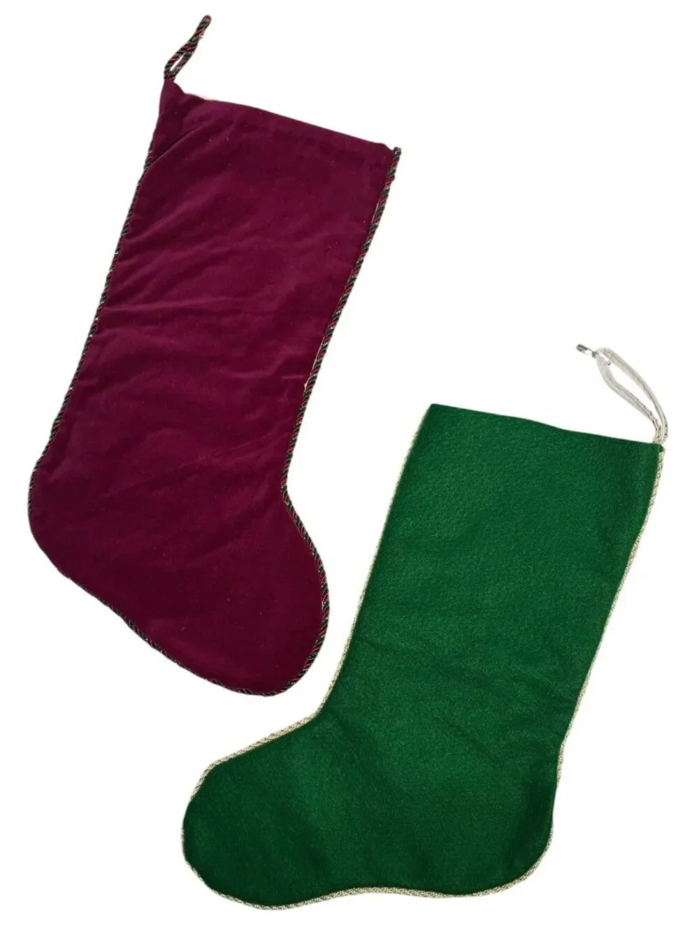 2 VTG 1980s Needlepoint Crewel Christmas Stockings Santa Claus Animals Grandpa
